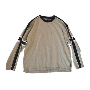 Joe Boxer Sweater Beige Black White‎ Striped Long Sleeve Knit Top Men's XL Retro